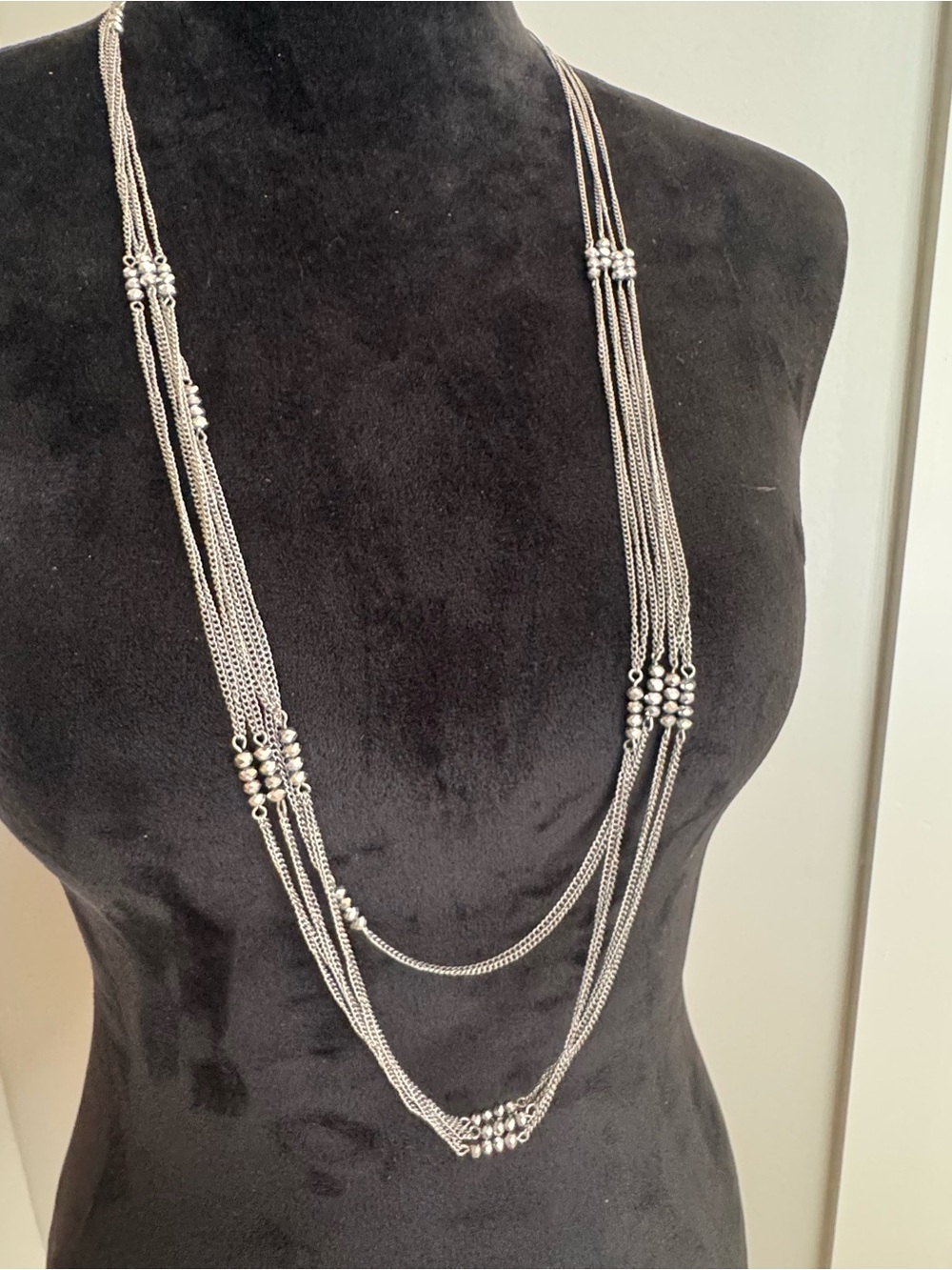 Elegant Multi-Strand Silver Bead Necklace - Women Jewelry